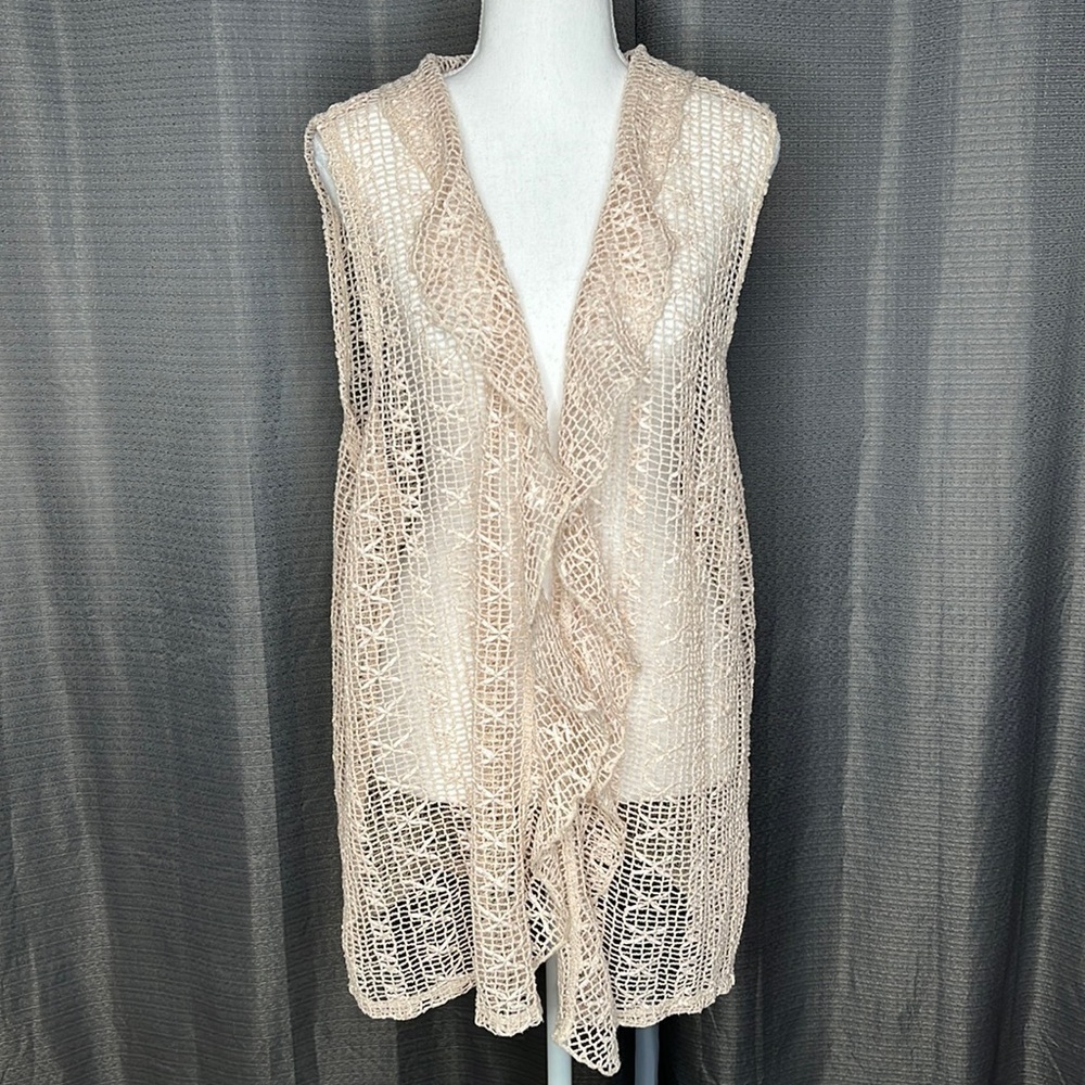 KEREN HART XXL CREAM MESH KNIT COVERUP OPEN FRONT VEST